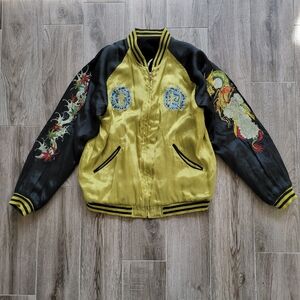 Vintage Sukajan Satin Reversible Japanese Embroided  Bomber Jacket 50’s Dragon M